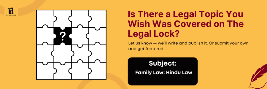 The Legal Lock, featuring Hindu law notes under family law with a puzzle illustration and a question mark symbol.