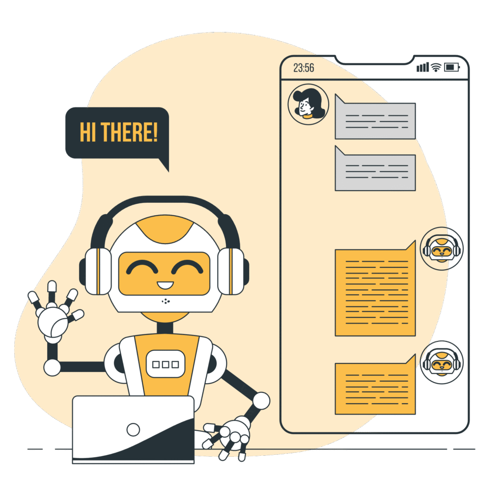 friendly robot greeting users while analyzing a chat interface on a screen, representing an AI CV checker assisting with resume evaluation